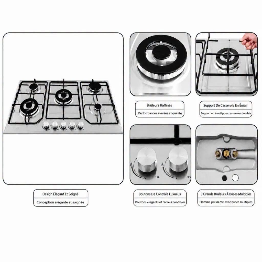 PLAQUE DE CUISSON LEXICAL -5 FEUX INOX