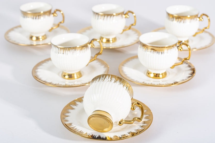 Service café noir doré avec pied 