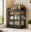 Égouttoir Vaisselle 2 Étages avec Portes Anti-Poussière