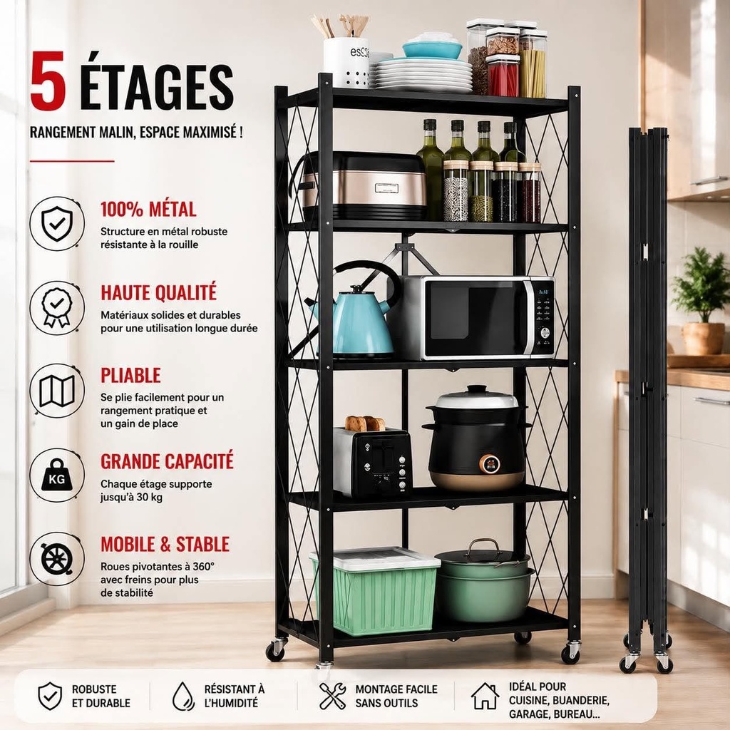 Étagère pliable 5 étages en métal
