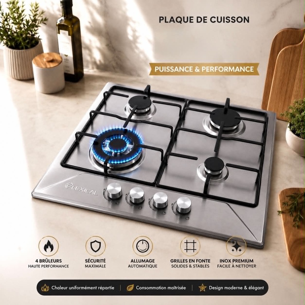 Plaque de cuisson LEXICAL 4 FEUX INOX
