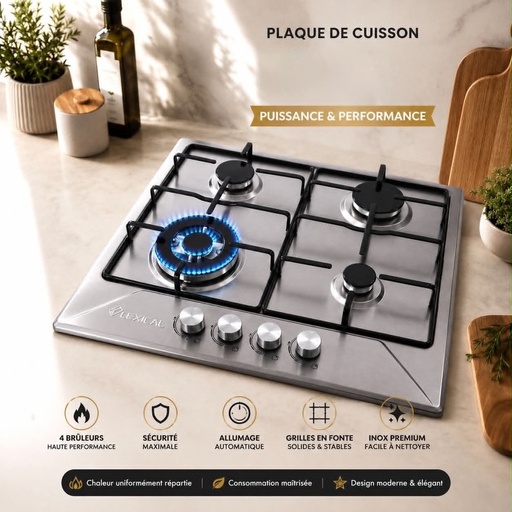 Plaque de cuisson LEXICAL 4 FEUX INOX